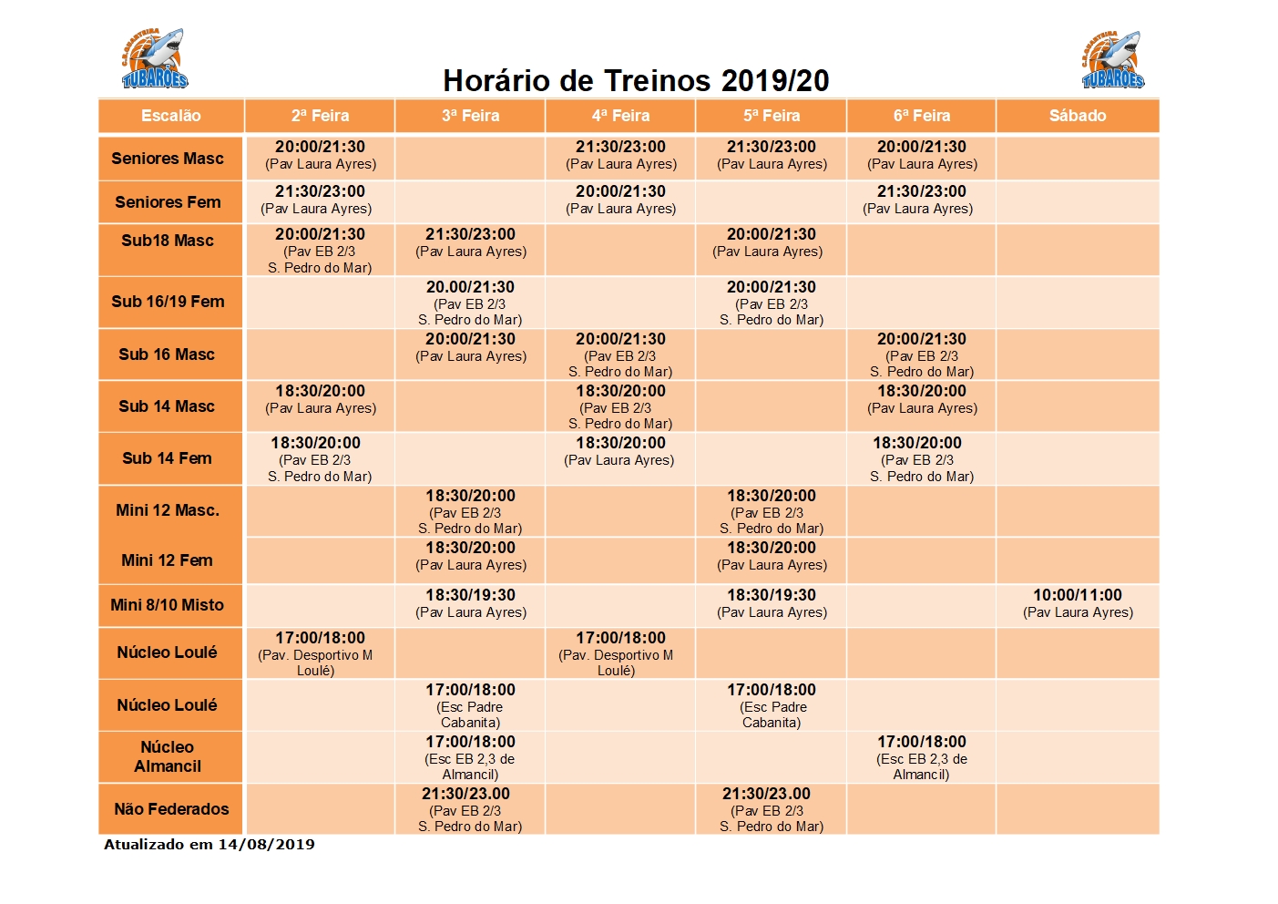 Horrio de Treinos 2019 20